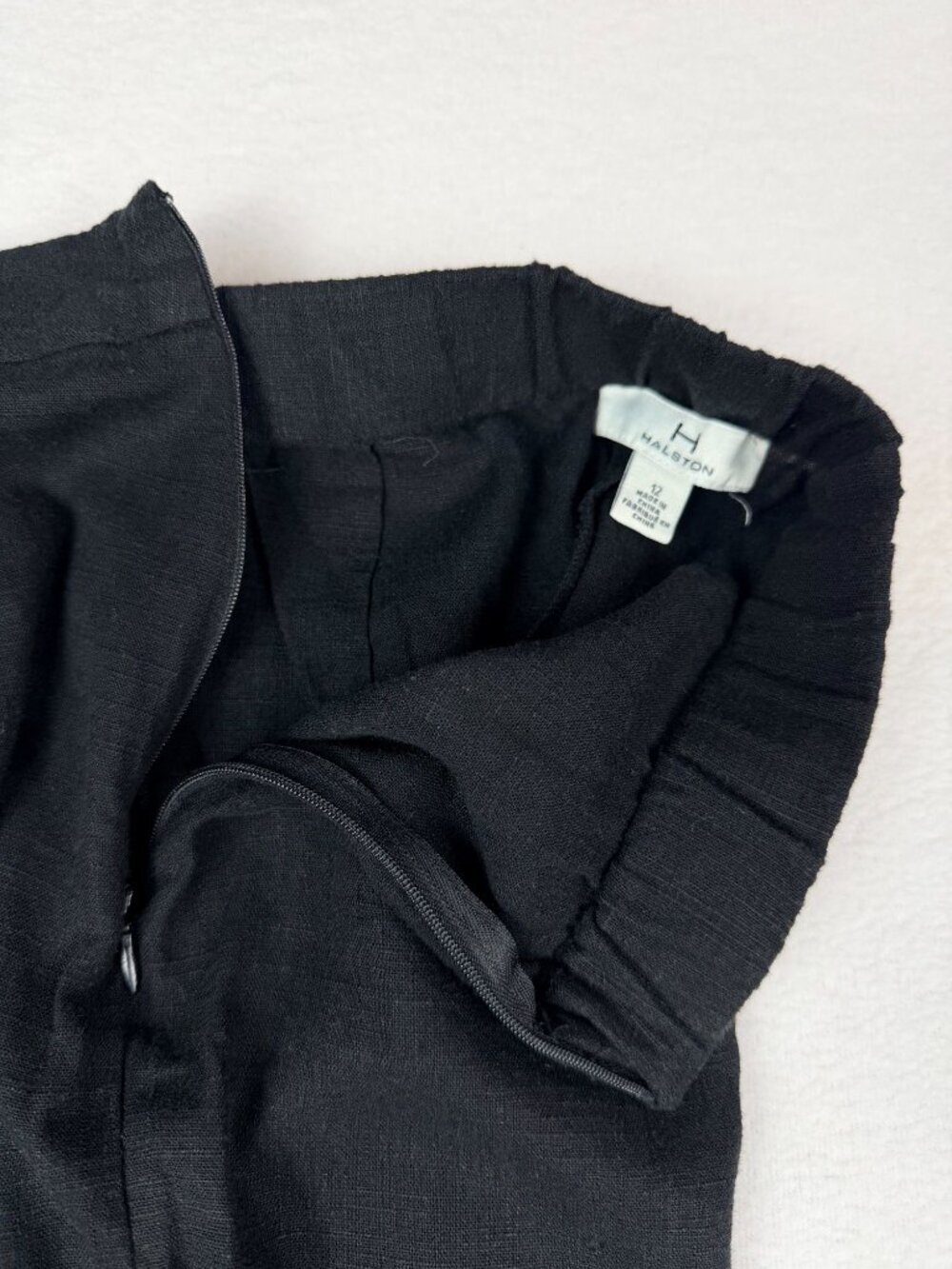 Halston Womens Black Wide-Leg Linen Viscose Blend Pants Size 12 Side-Zip Closure - Picture 4 of 14